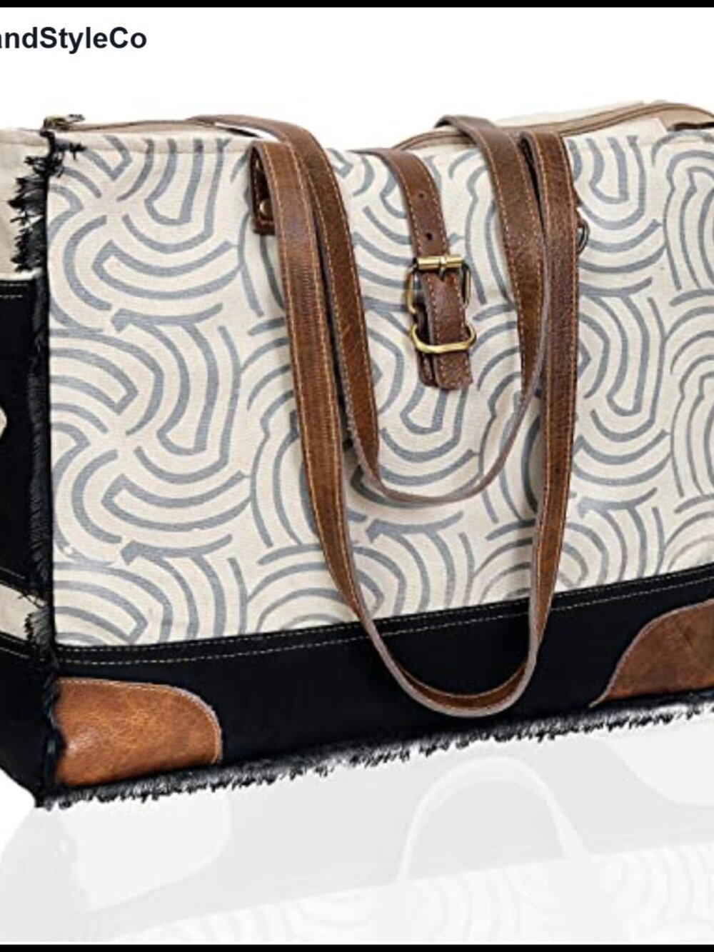 Handmade Leather Canvas Tote Shoulder Crossbody Bag Adjustable Strap Large